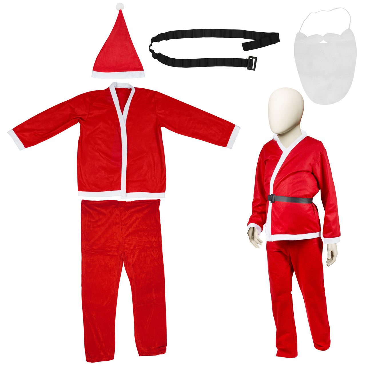 5pc Santa Costume & Large Red Velvet Santa Sack Set