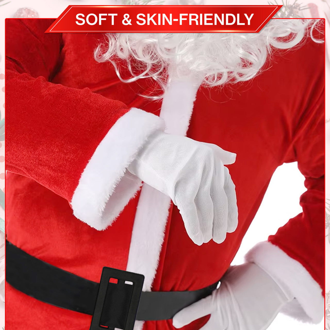 5pc Santa Costume & Large Red Velvet Santa Sack Set