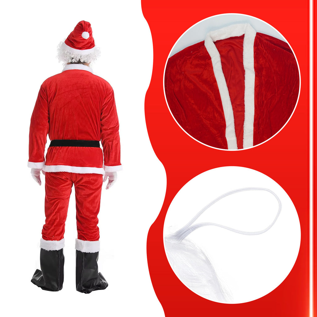 5pc Santa Costume & Large Red Velvet Santa Sack Set
