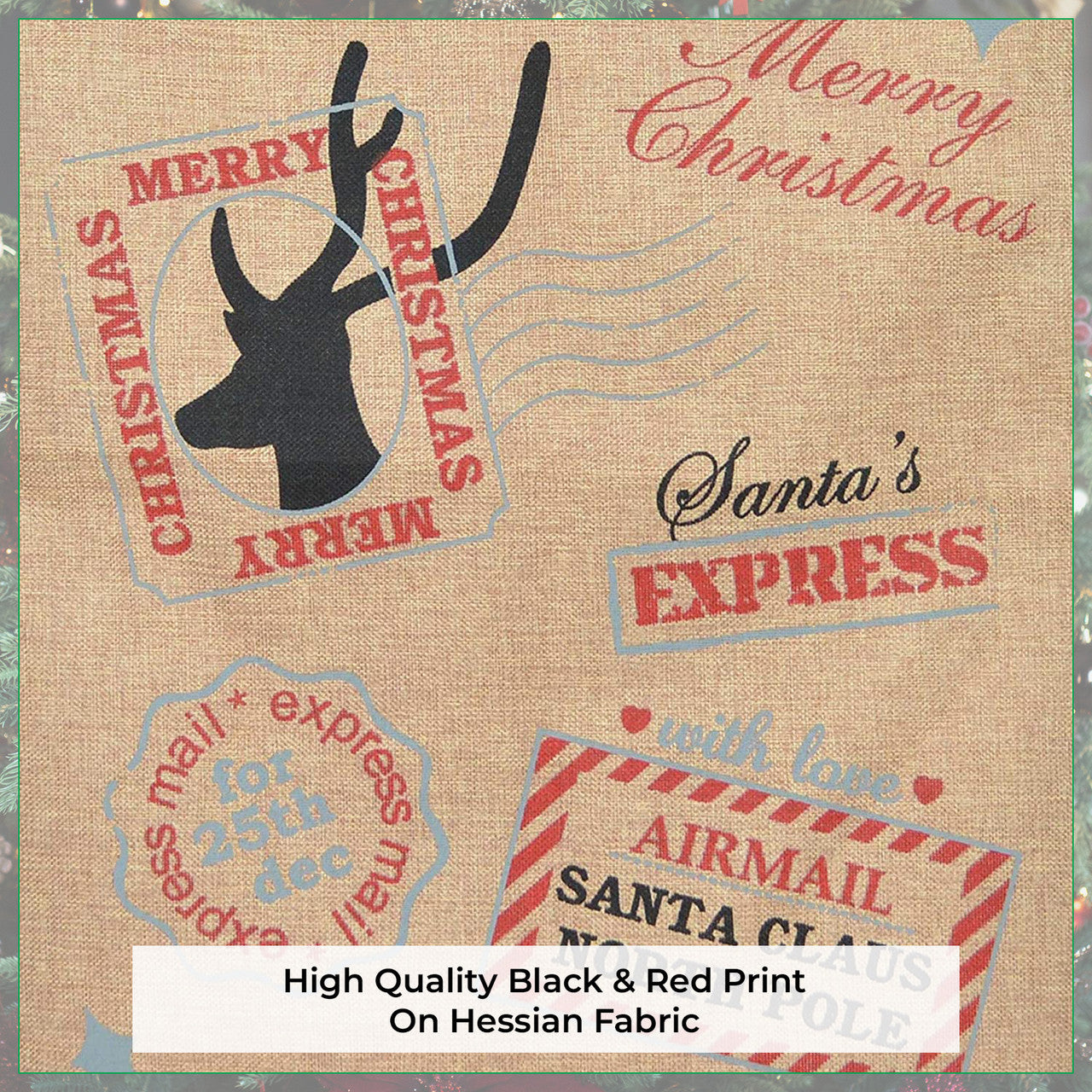 Christmas Hessian Burlap Sack - Santa's Express
