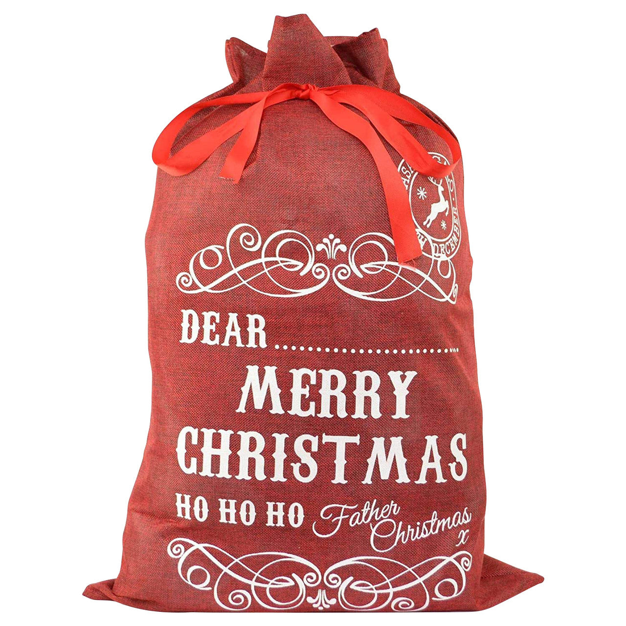Burlap Jute Red Christmas Sack - 42cm x 31cm