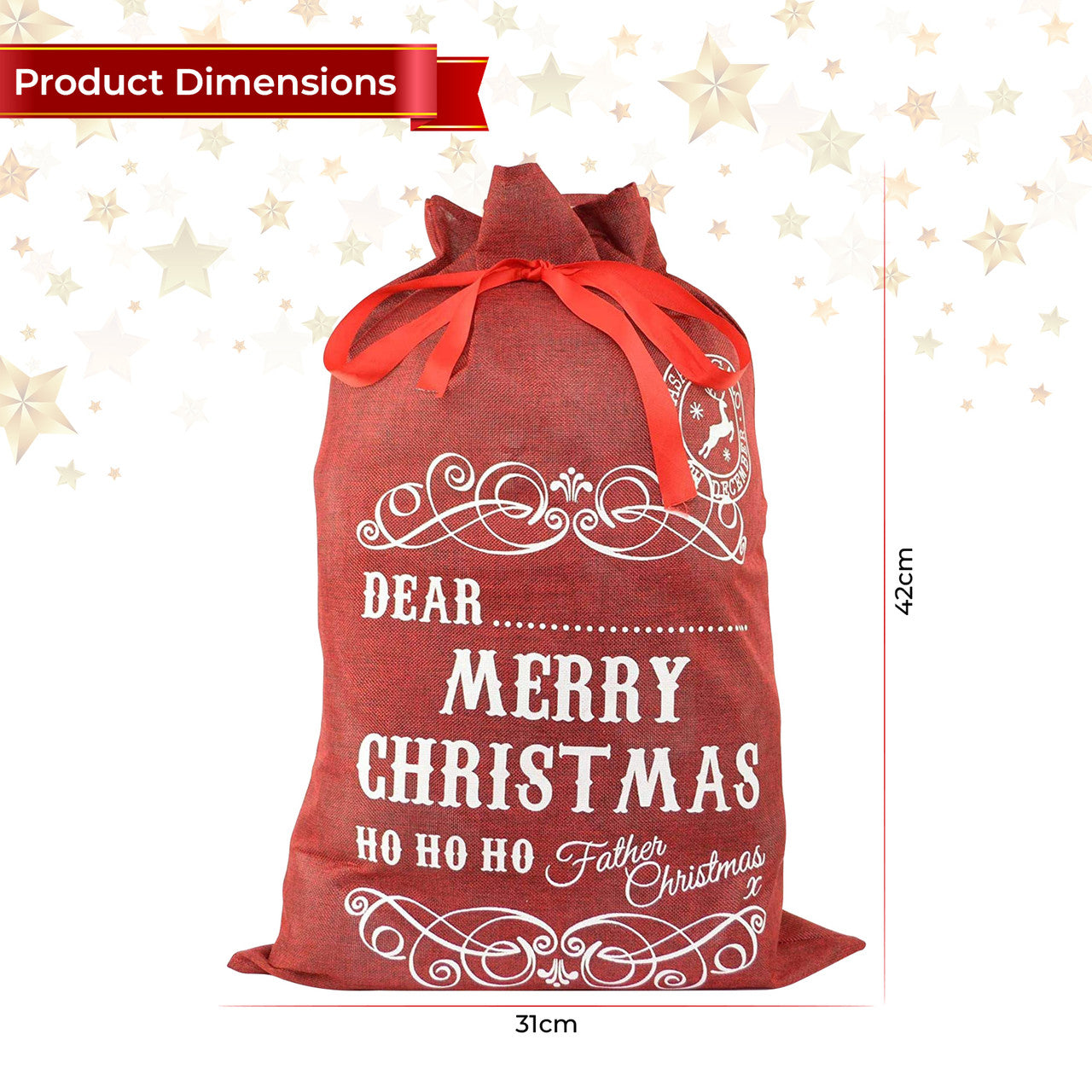 Burlap Jute Red Christmas Sack - 42cm x 31cm