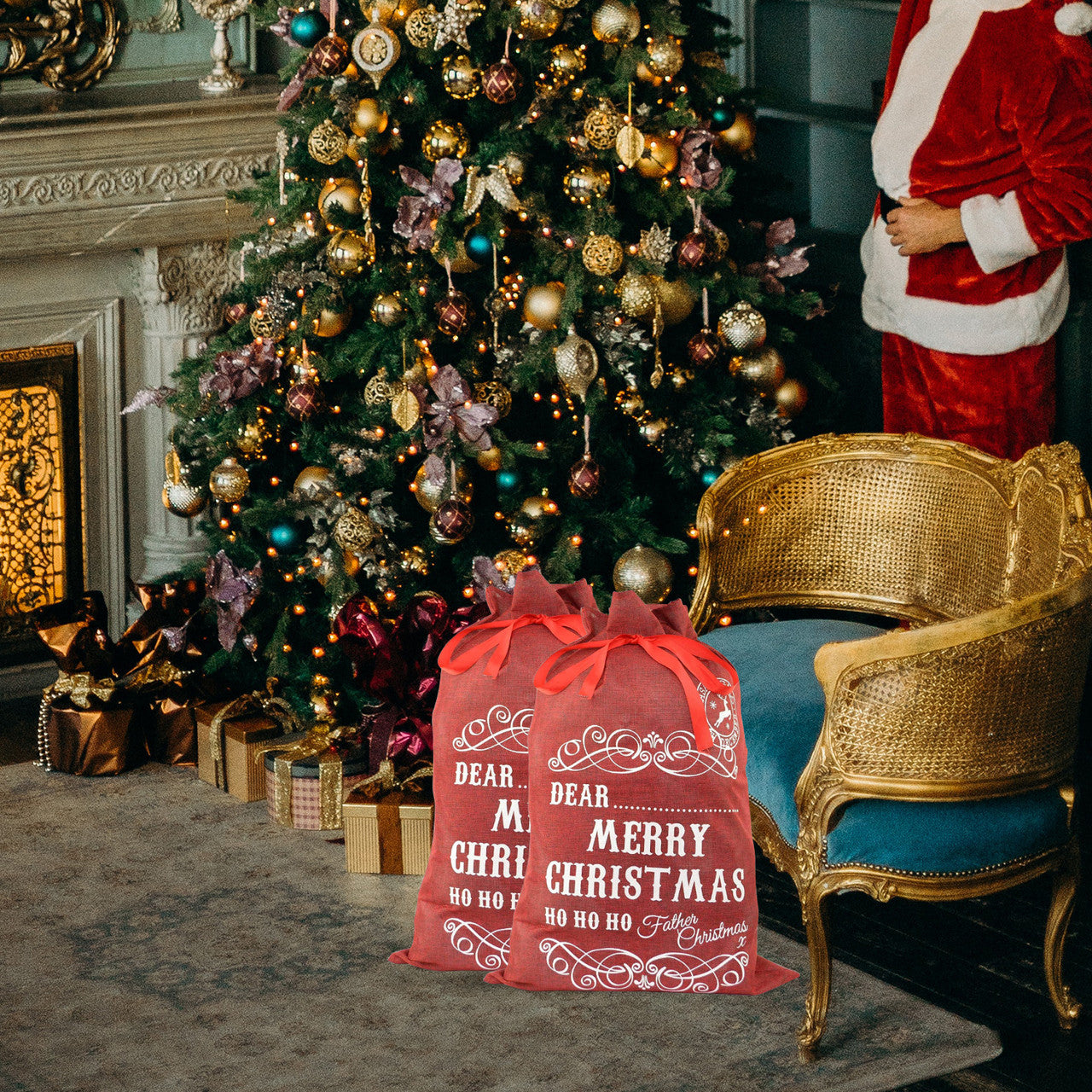 Burlap Jute Red Christmas Sack - 42cm x 31cm