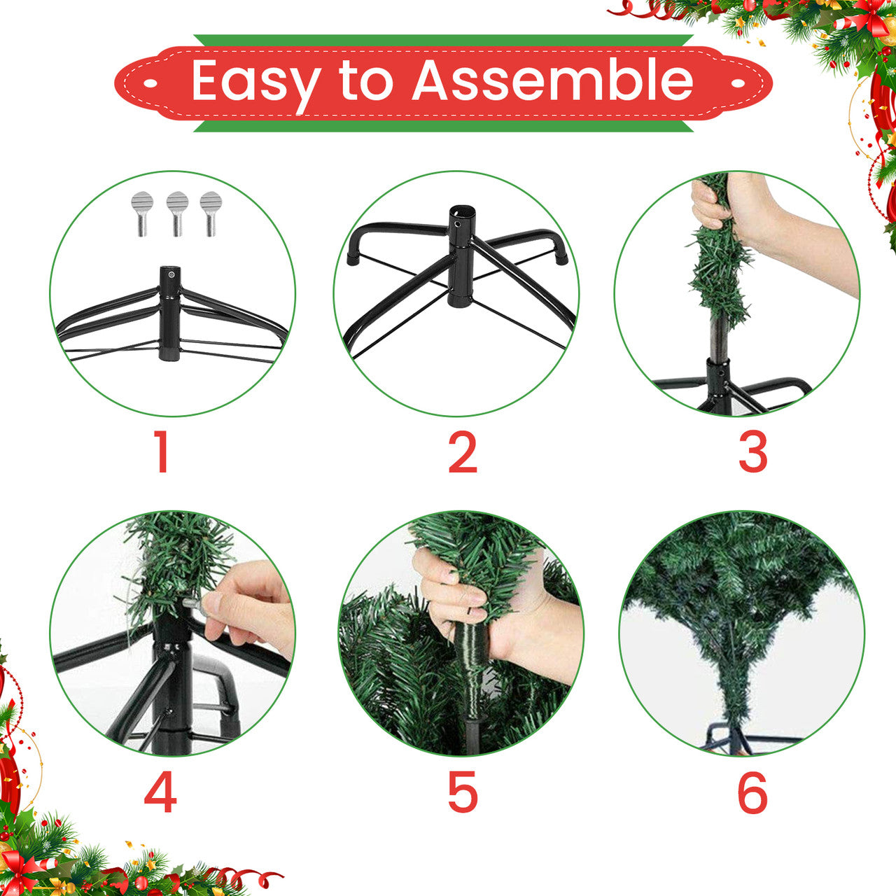 Artificial Christmas Tree with Warm White LED Lights - 4Ft/5ft/6ft