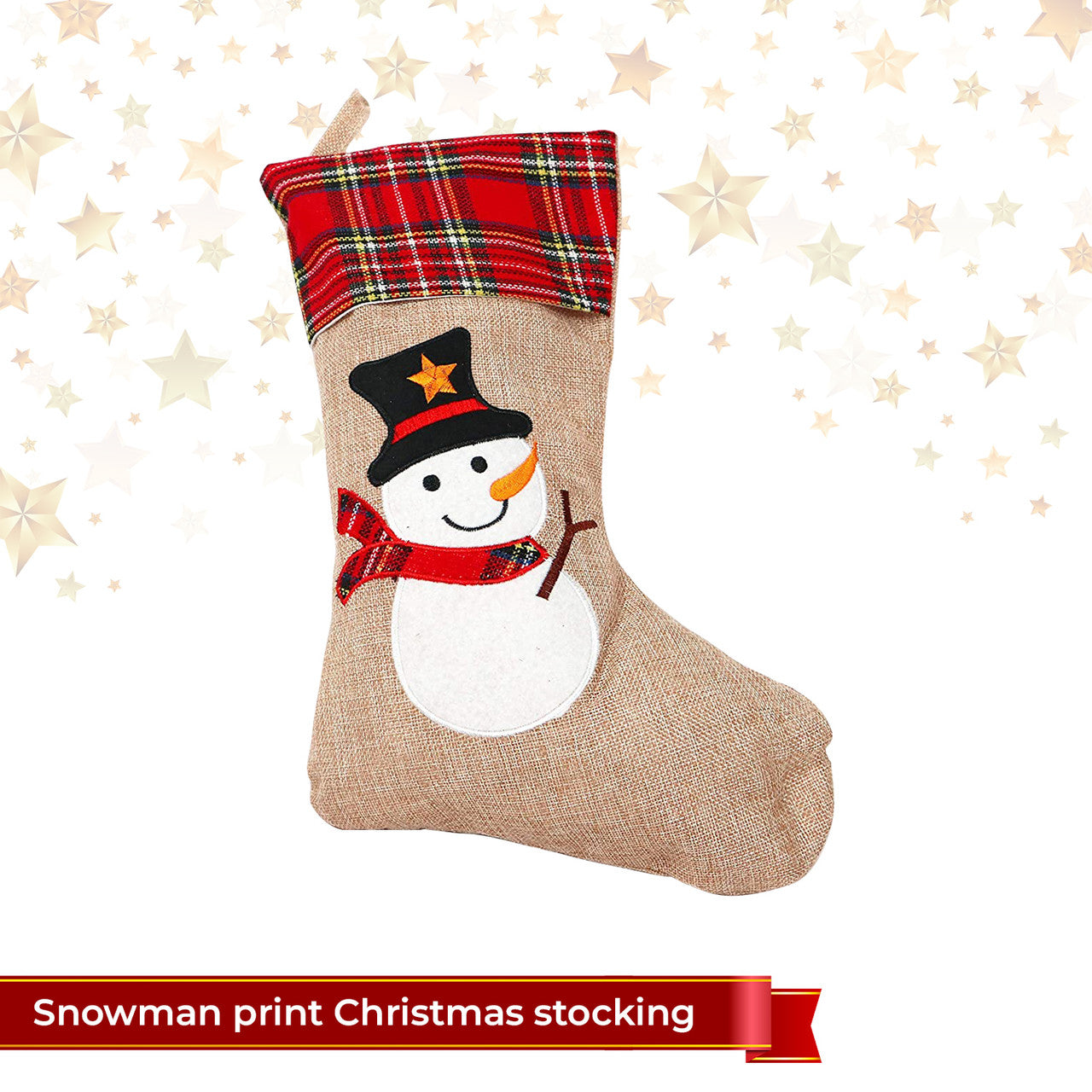 Hessian Burlap Christmas Stocking - Snowman