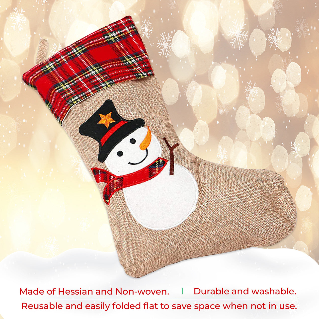Hessian Burlap Christmas Stocking - Snowman