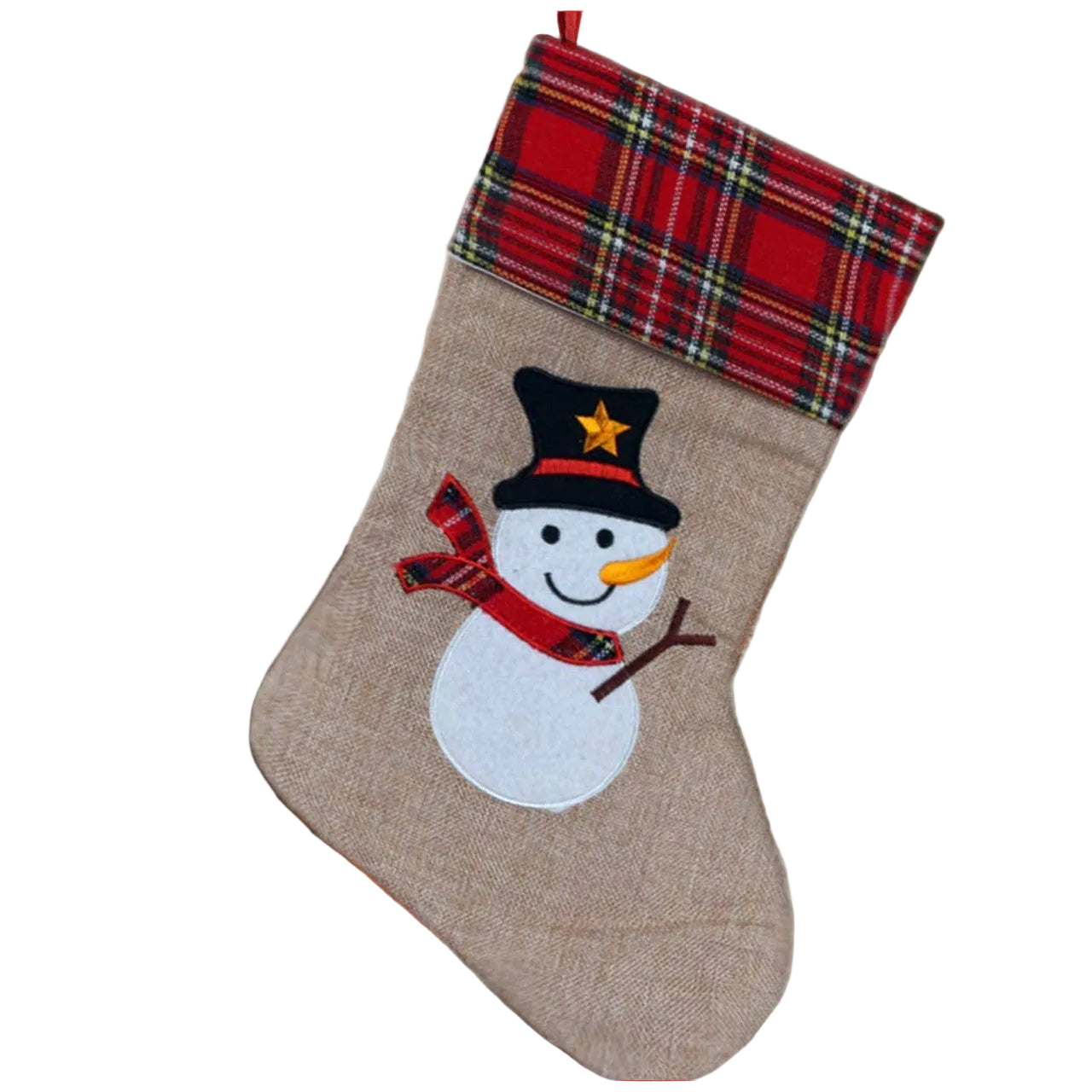 Hessian Burlap Christmas Stocking - Snowman