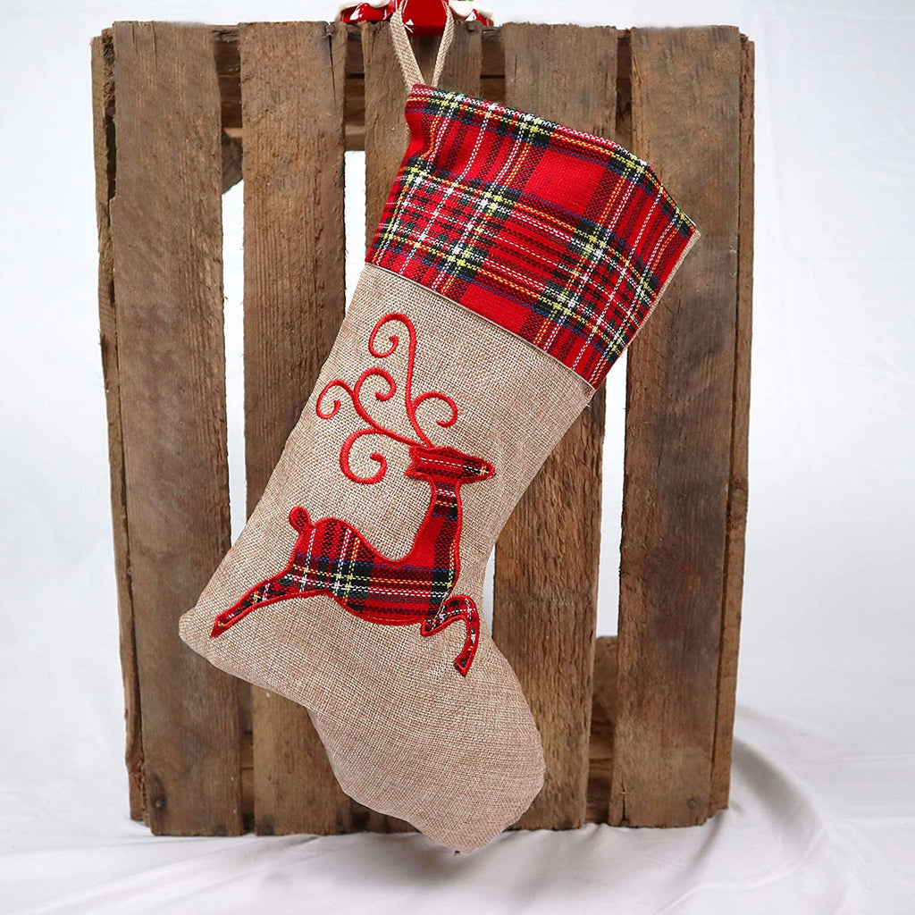 Hessian Burlap Christmas Stocking - Reindeer