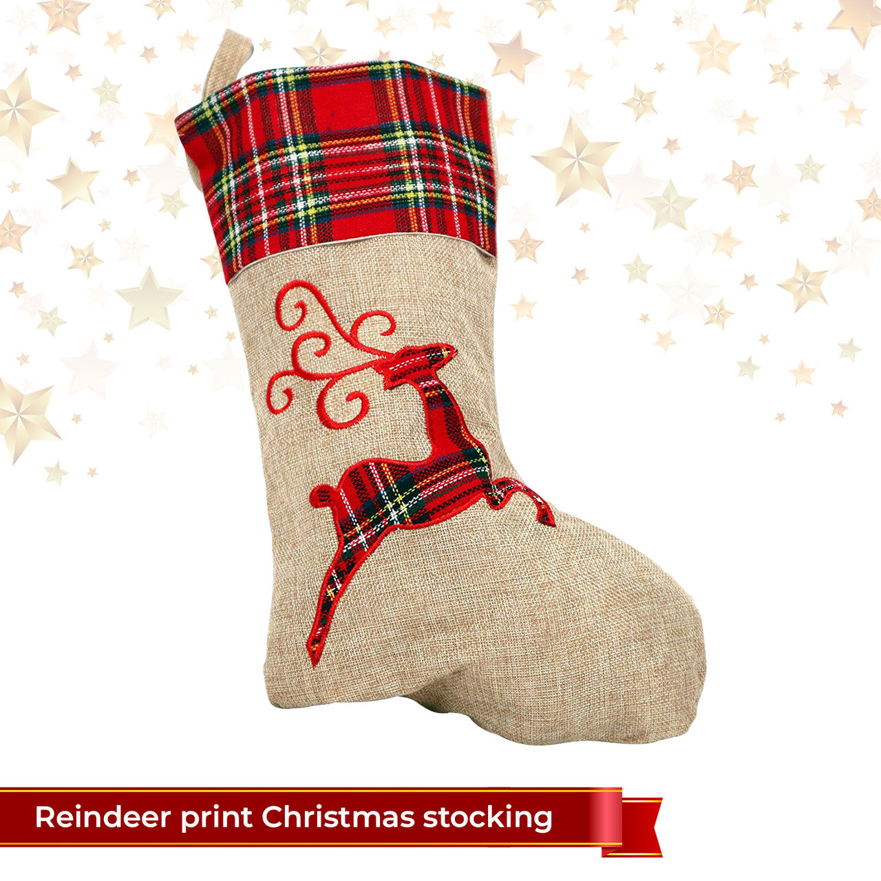Hessian Burlap Christmas Stocking - Reindeer