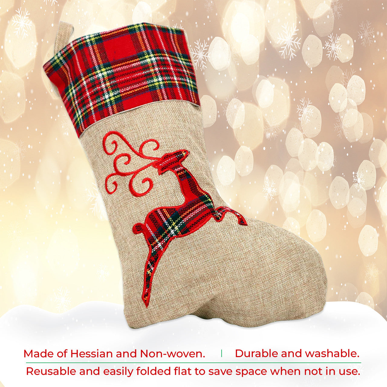 Hessian Burlap Christmas Stocking - Reindeer