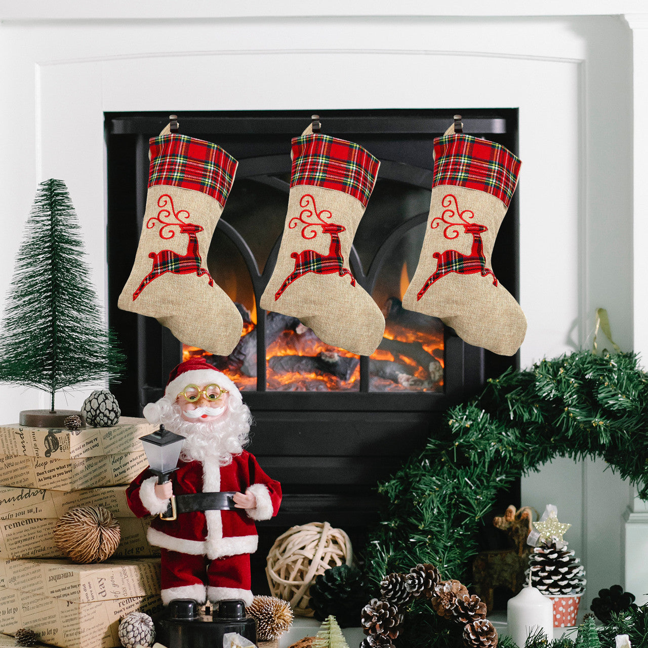 Hessian Burlap Christmas Stocking - Reindeer