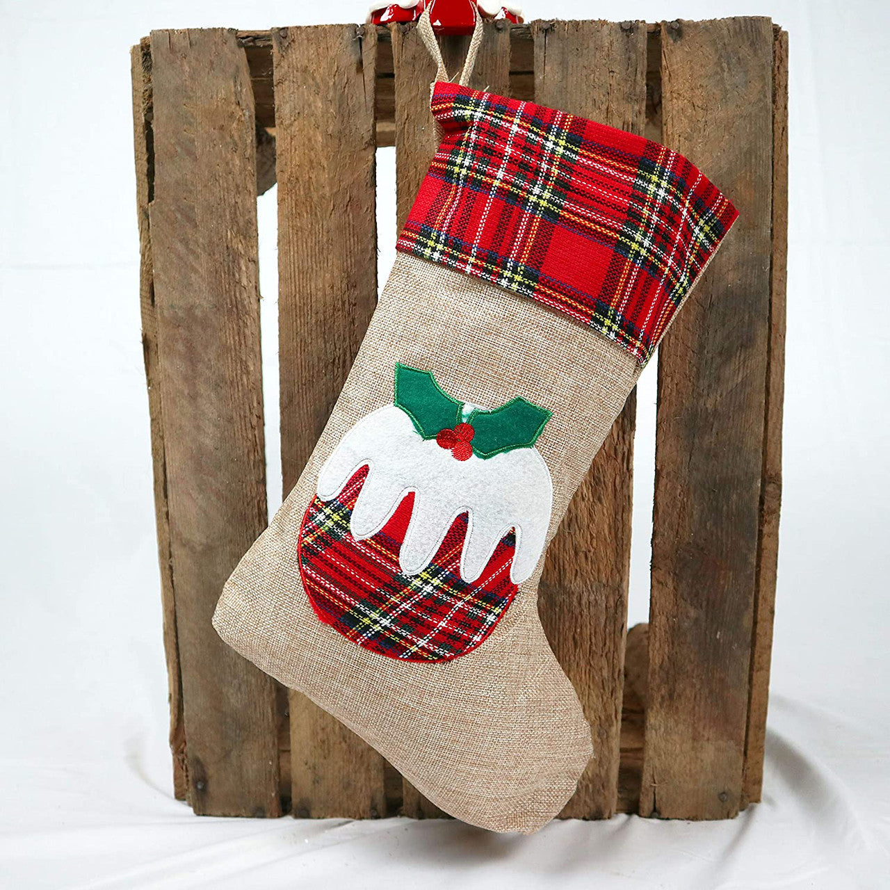 Hessian Burlap Christmas Stocking - Pudding