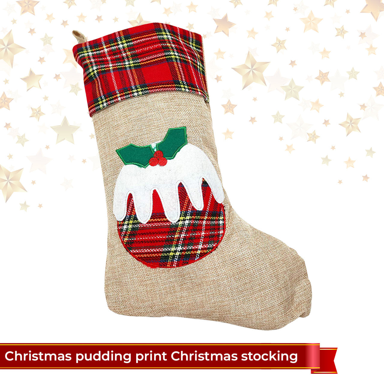 Hessian Burlap Christmas Stocking - Pudding