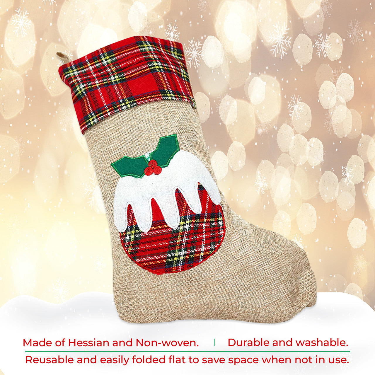 Hessian Burlap Christmas Stocking - Pudding