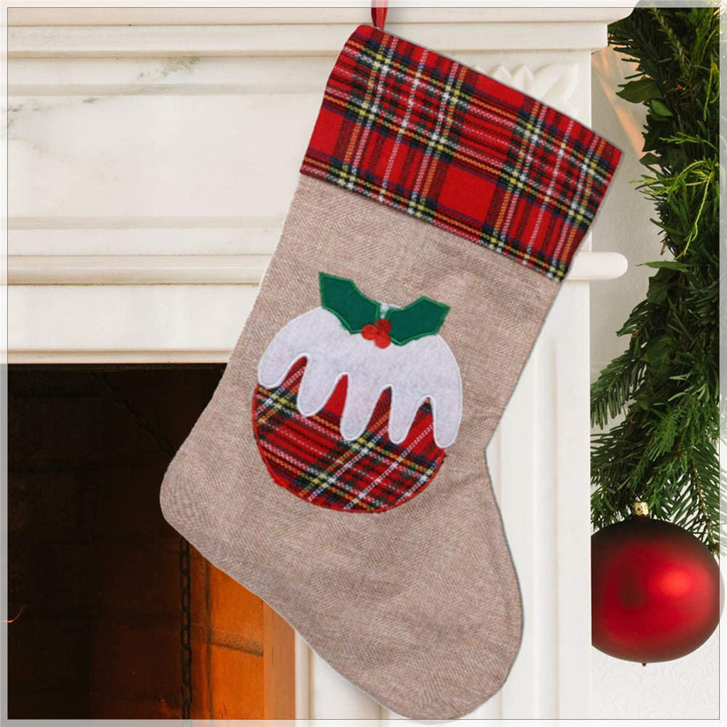 Hessian Burlap Christmas Stocking - Pudding