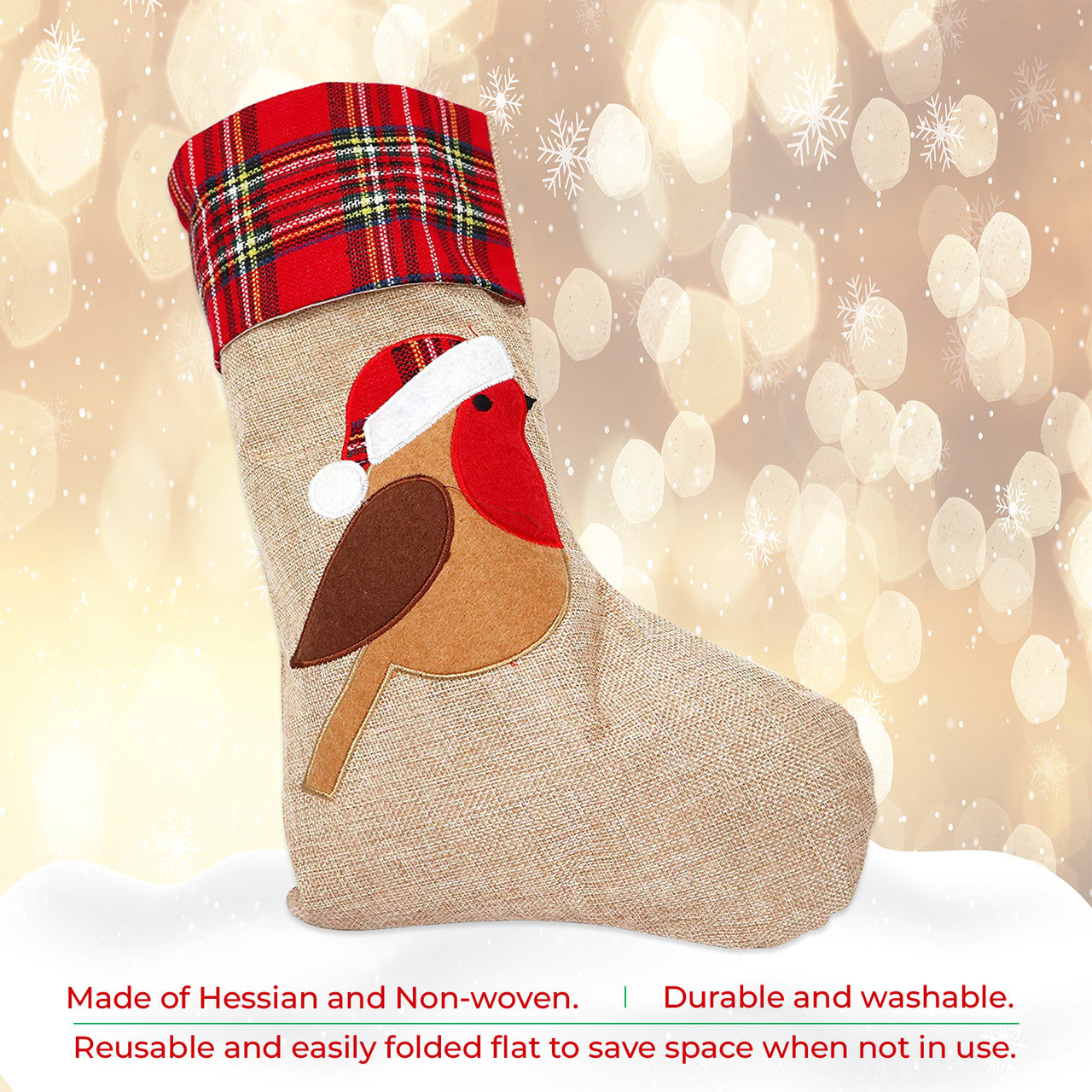 Hessian Burlap Christmas Stocking - Robin Redbreast
