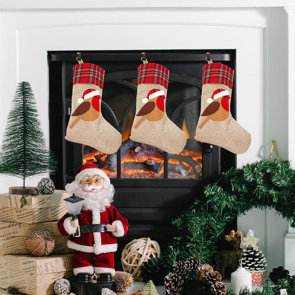 Hessian Burlap Christmas Stocking - Robin Redbreast