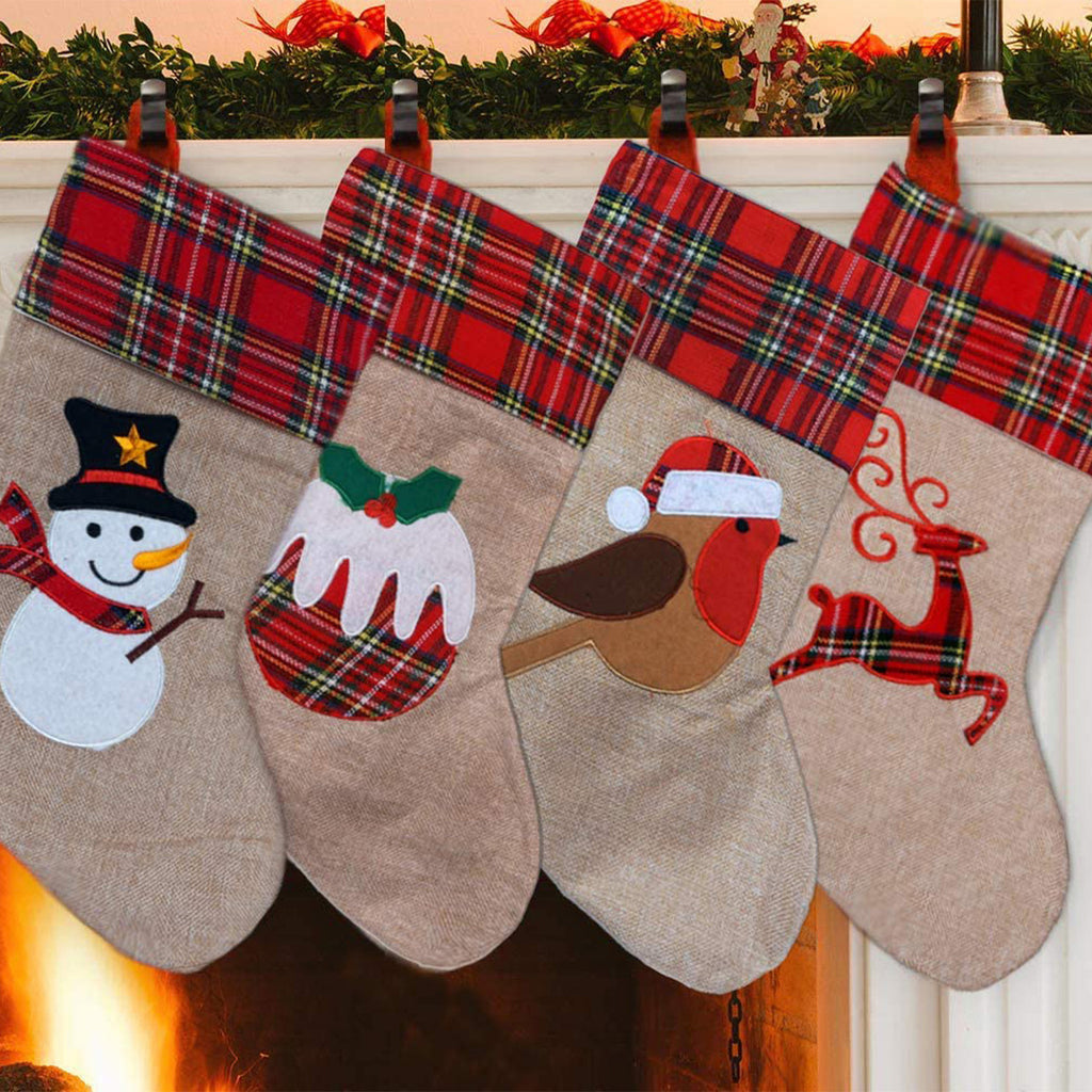 Hessian Burlap Christmas Stocking - Robin Redbreast