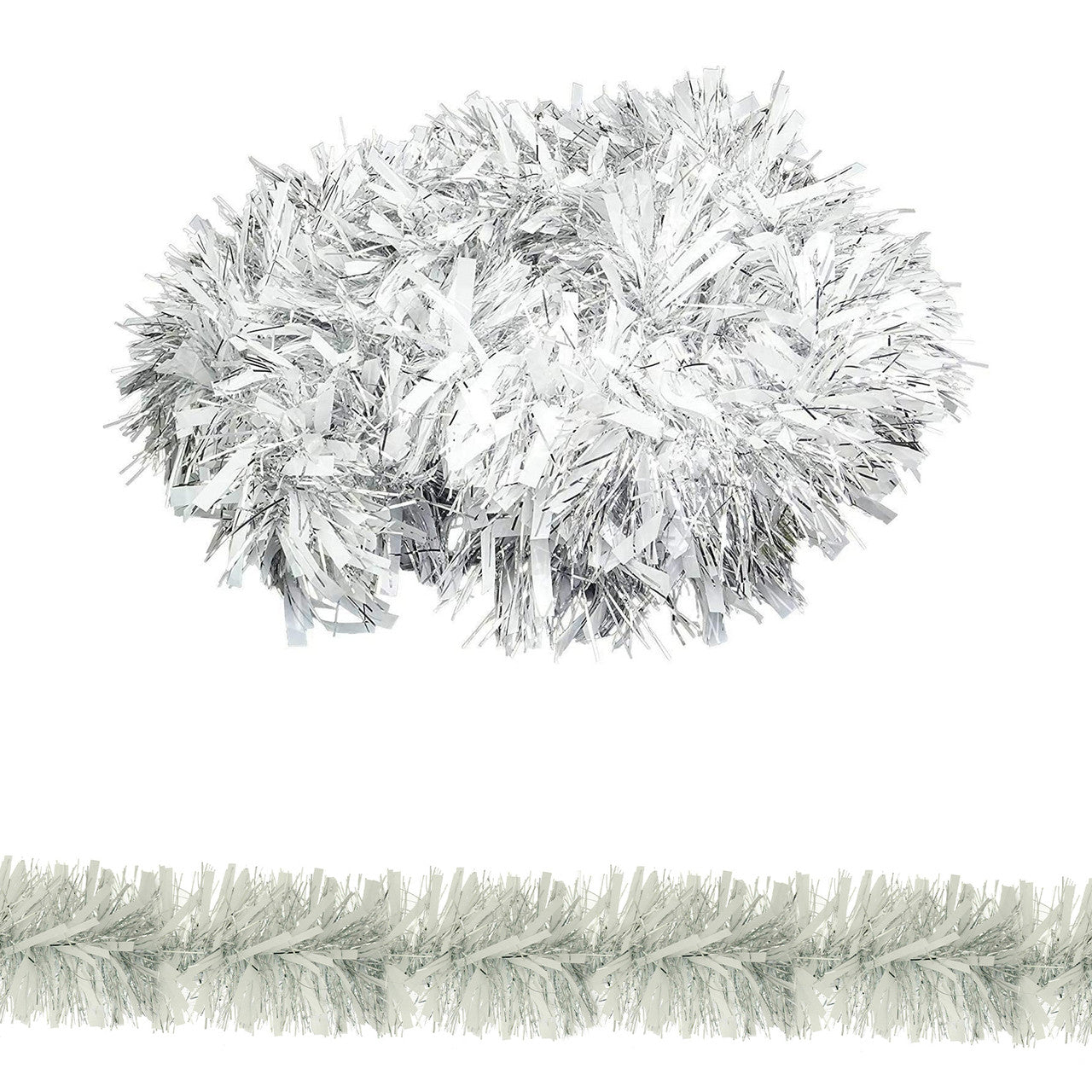 Christmas Tinsel Garland - Silver White