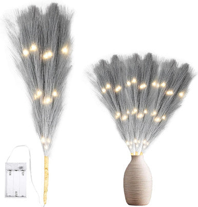 Pampas Grass Stem with 50 Warm White LED's - Grey
