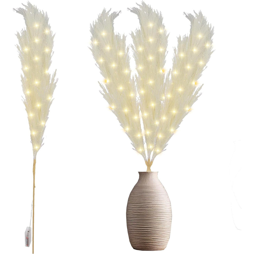 110cm Pre-Lit Pampas Grass Stem - Cream
