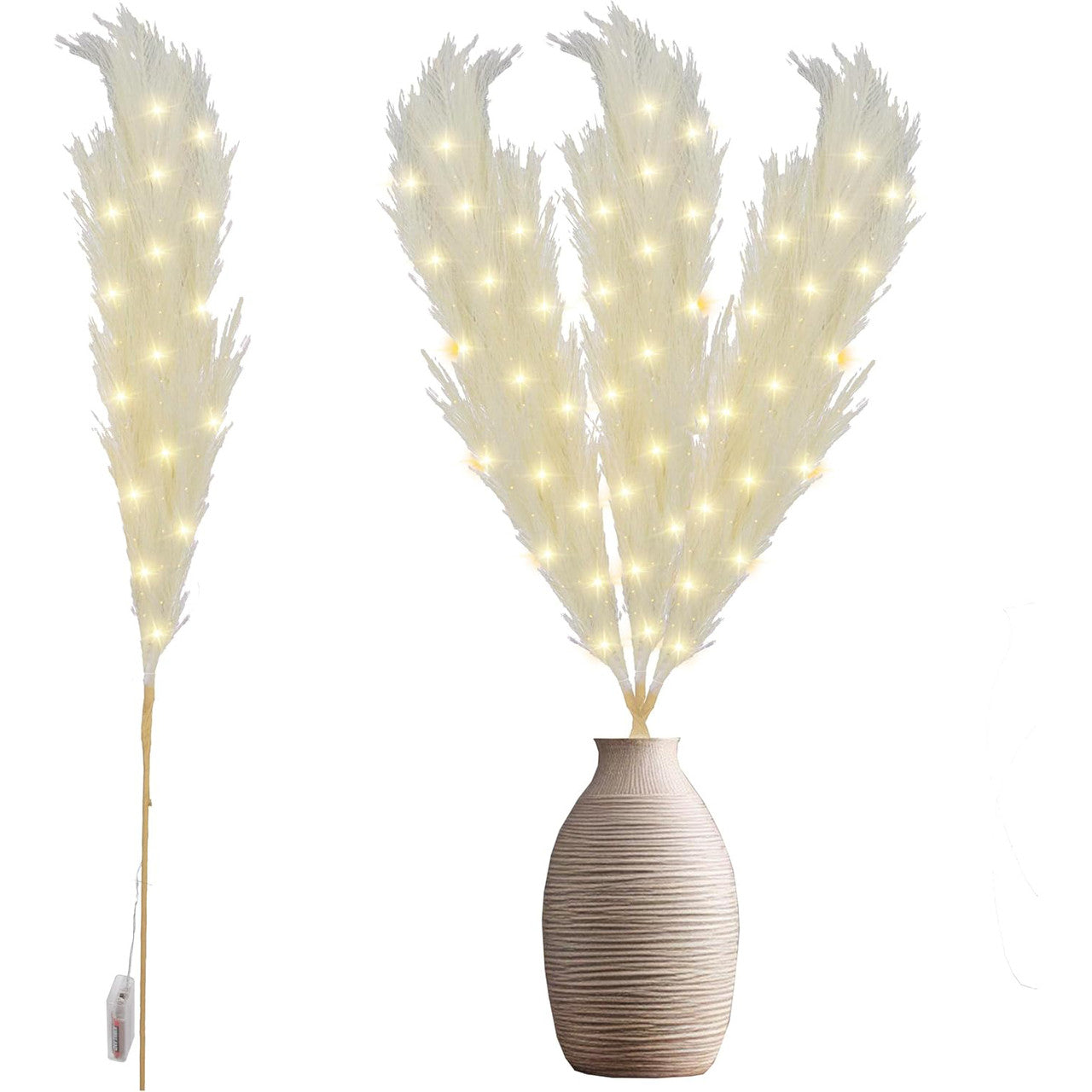 110cm Pre-Lit Pampas Grass Stem - Cream