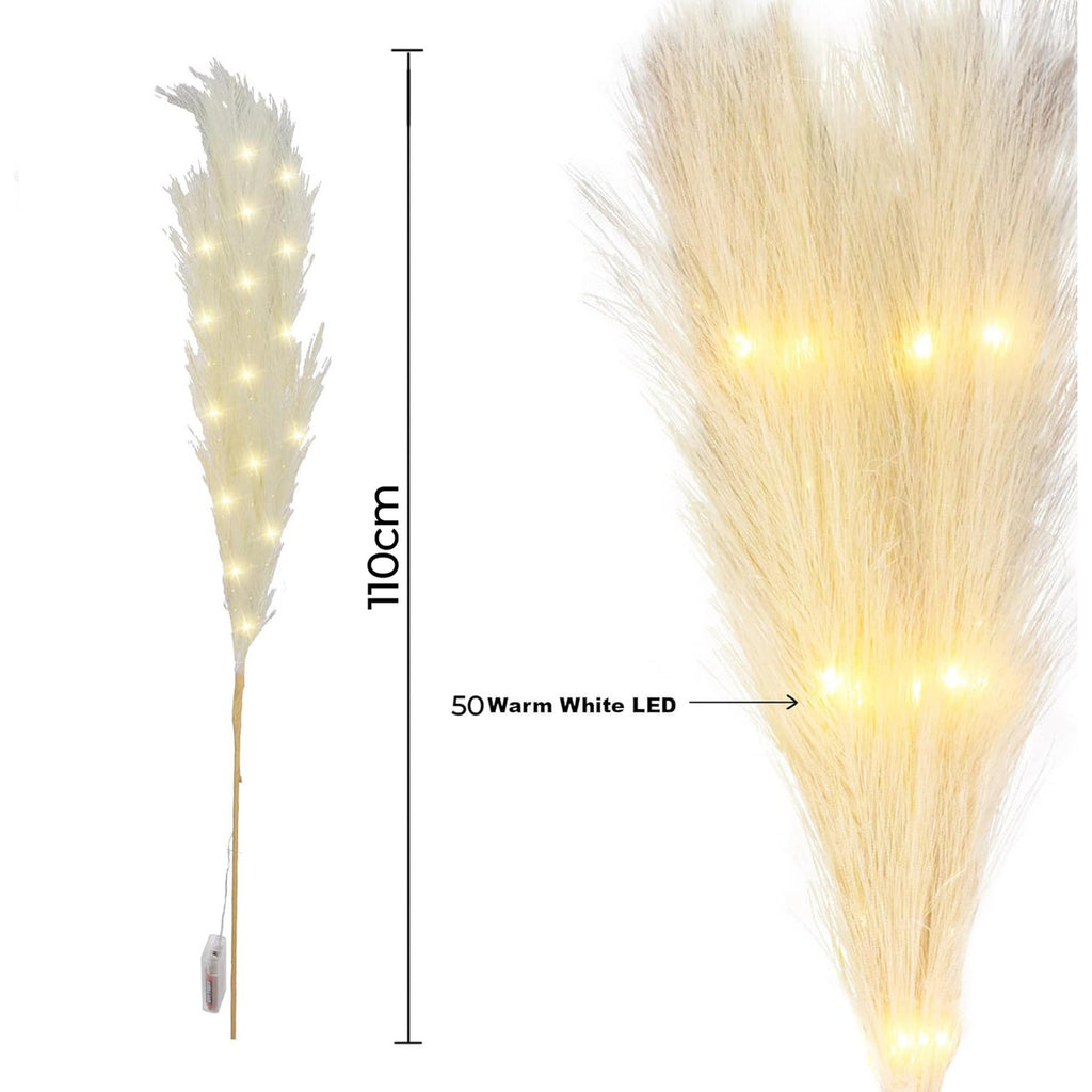 110cm Pre-Lit Pampas Grass Stem - Cream
