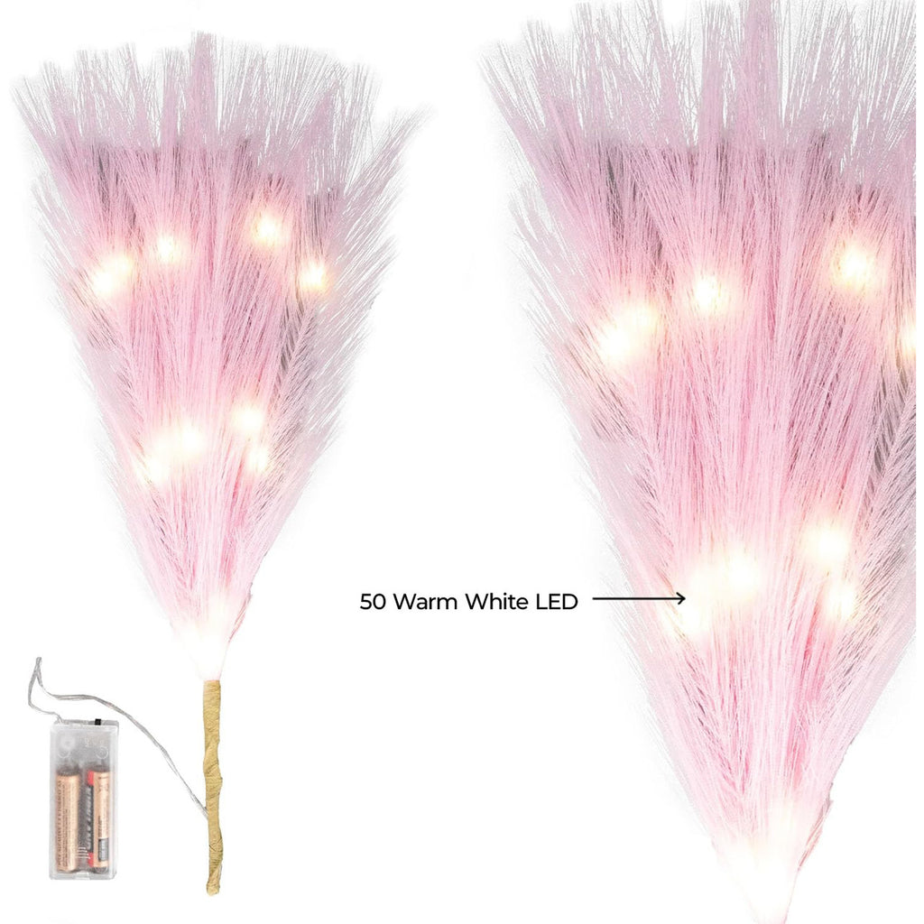 Pampas Grass Stem with 50 Warm White LED's - Pink