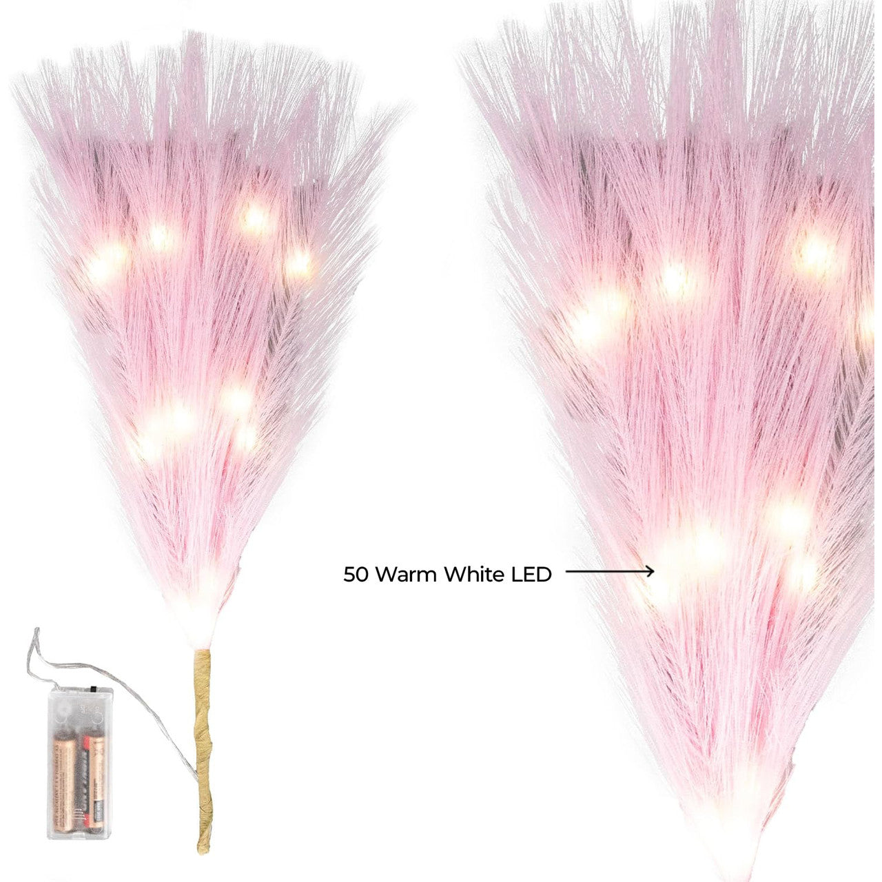 Pampas Grass Stem with 50 Warm White LED's - Pink