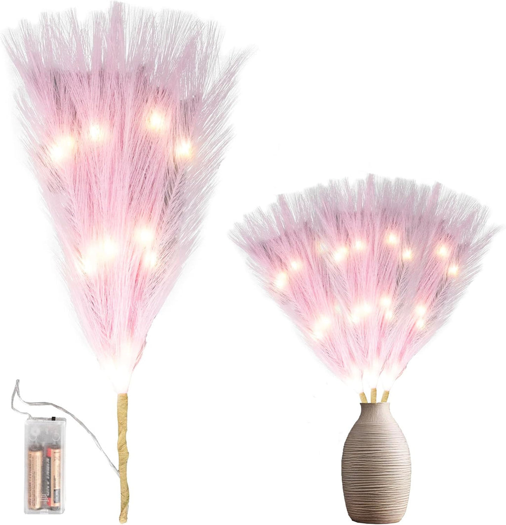 Pampas Grass Stem with 50 Warm White LED's - Pink