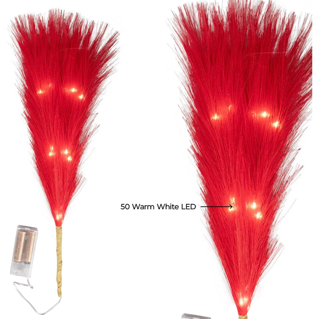 Pampas Grass Stem with 50 Warm White LED's - Red