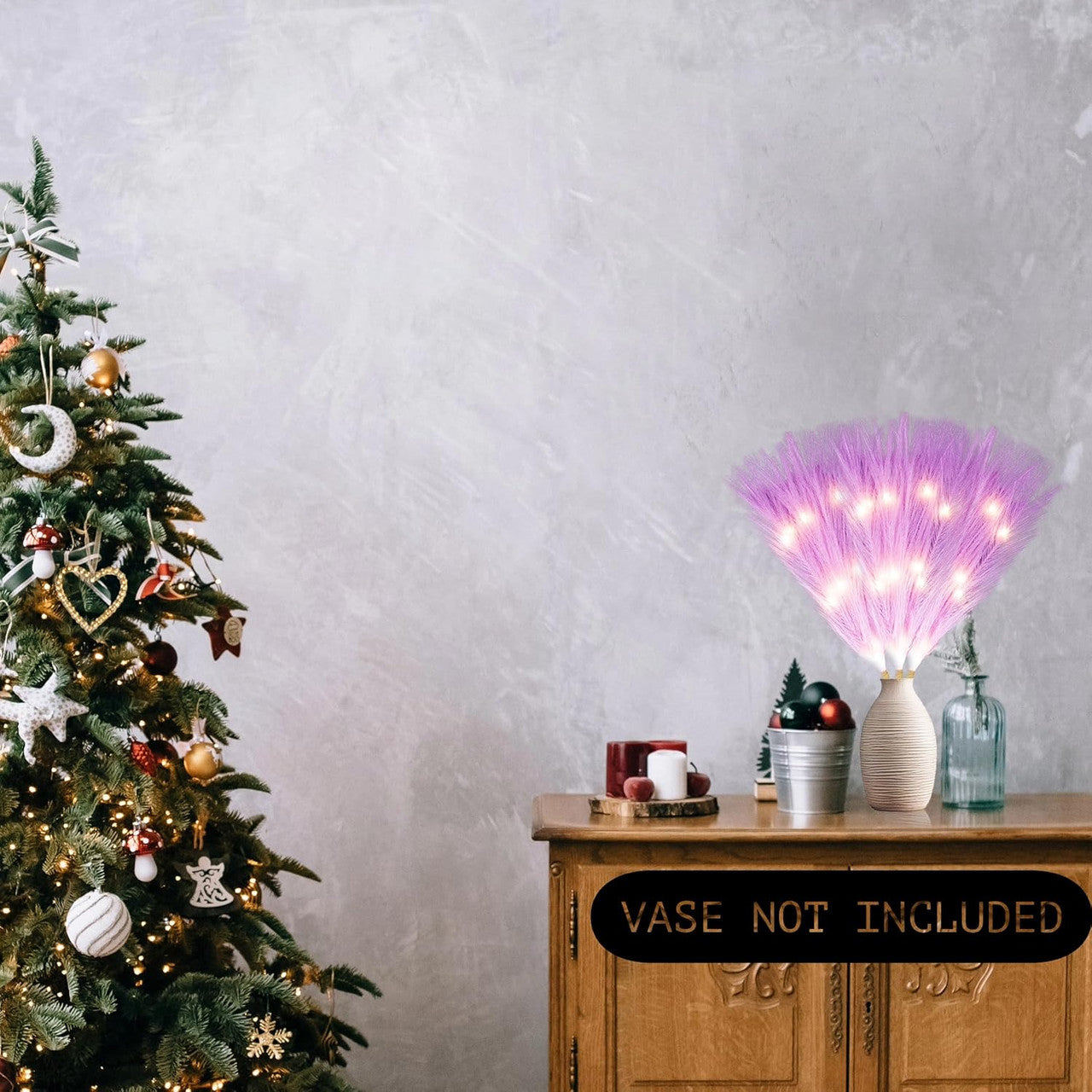 Pampas Grass Stem with 50 Warm White LED's - Purple