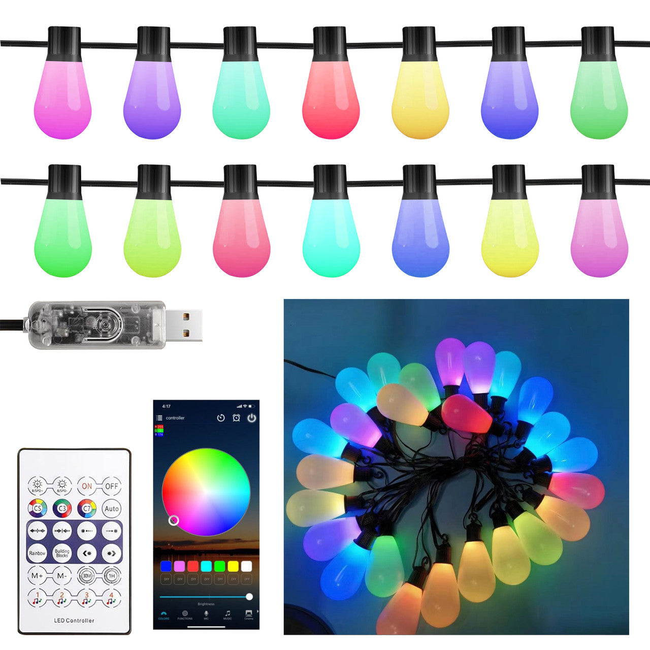 20 Multicolour LED Outdoor Lights - Plum
