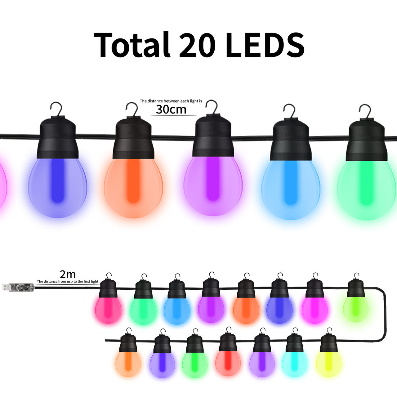 20 Multicolour LED Outdoor Lights - Lollipop