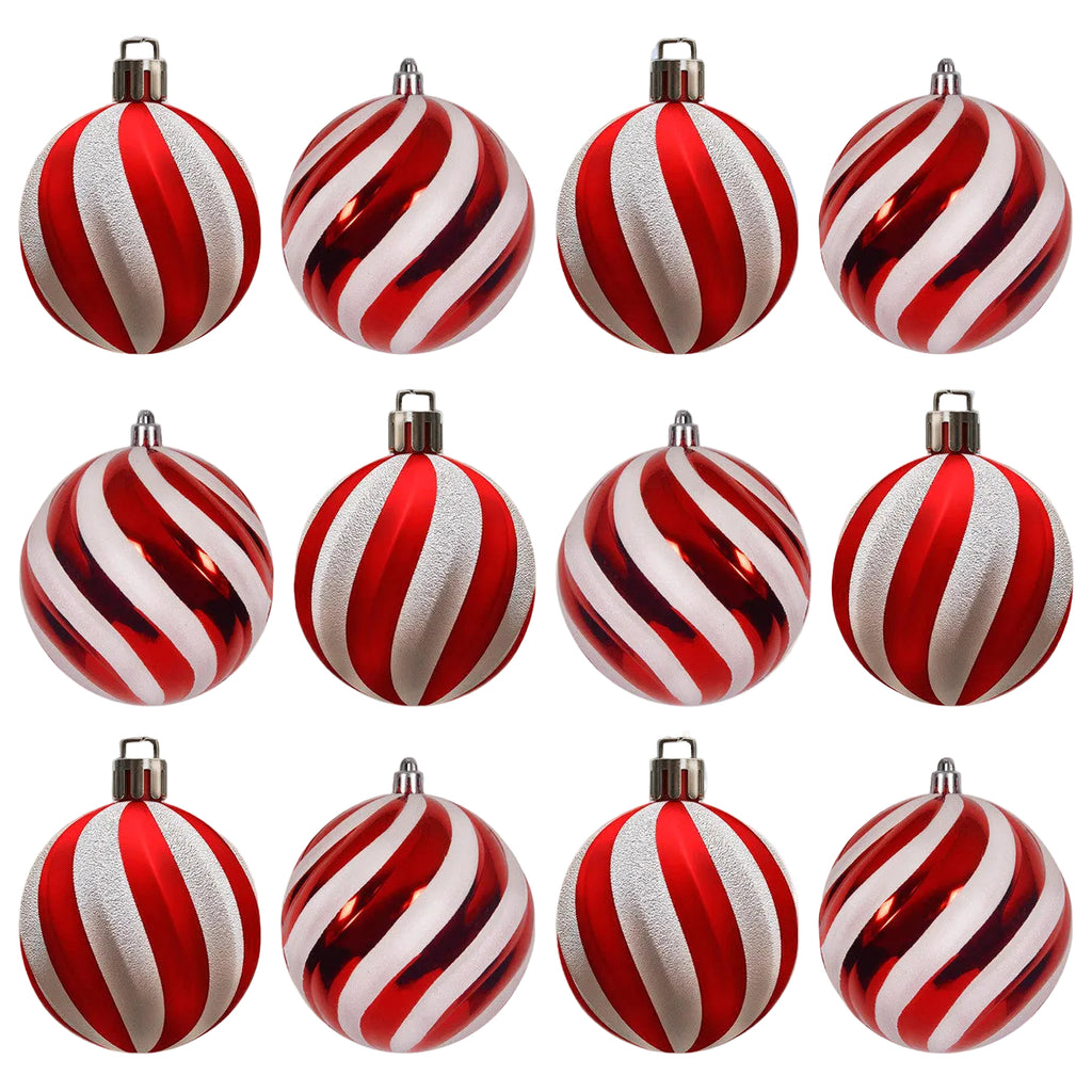 Christmas Tree Decoration Ball - Candy Stripe - 12pcs