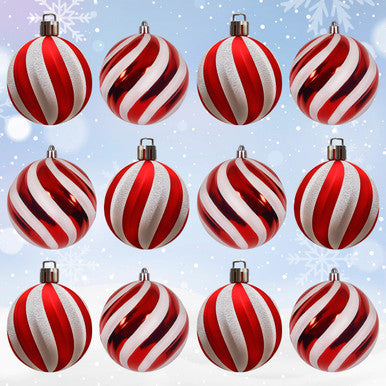 Christmas Tree Decoration Ball - Candy Stripe - 12pcs