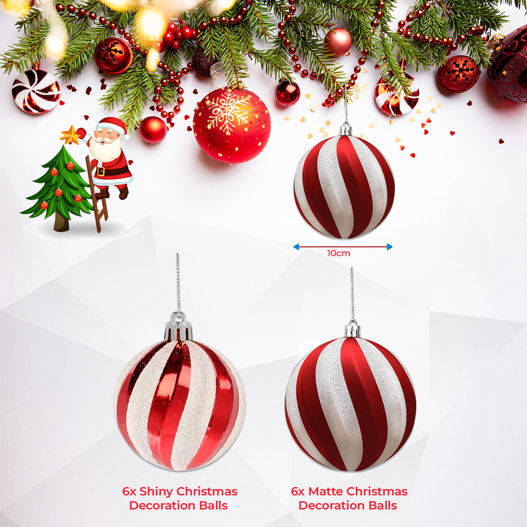 Christmas Tree Decoration Ball - Candy Stripe - 12pcs