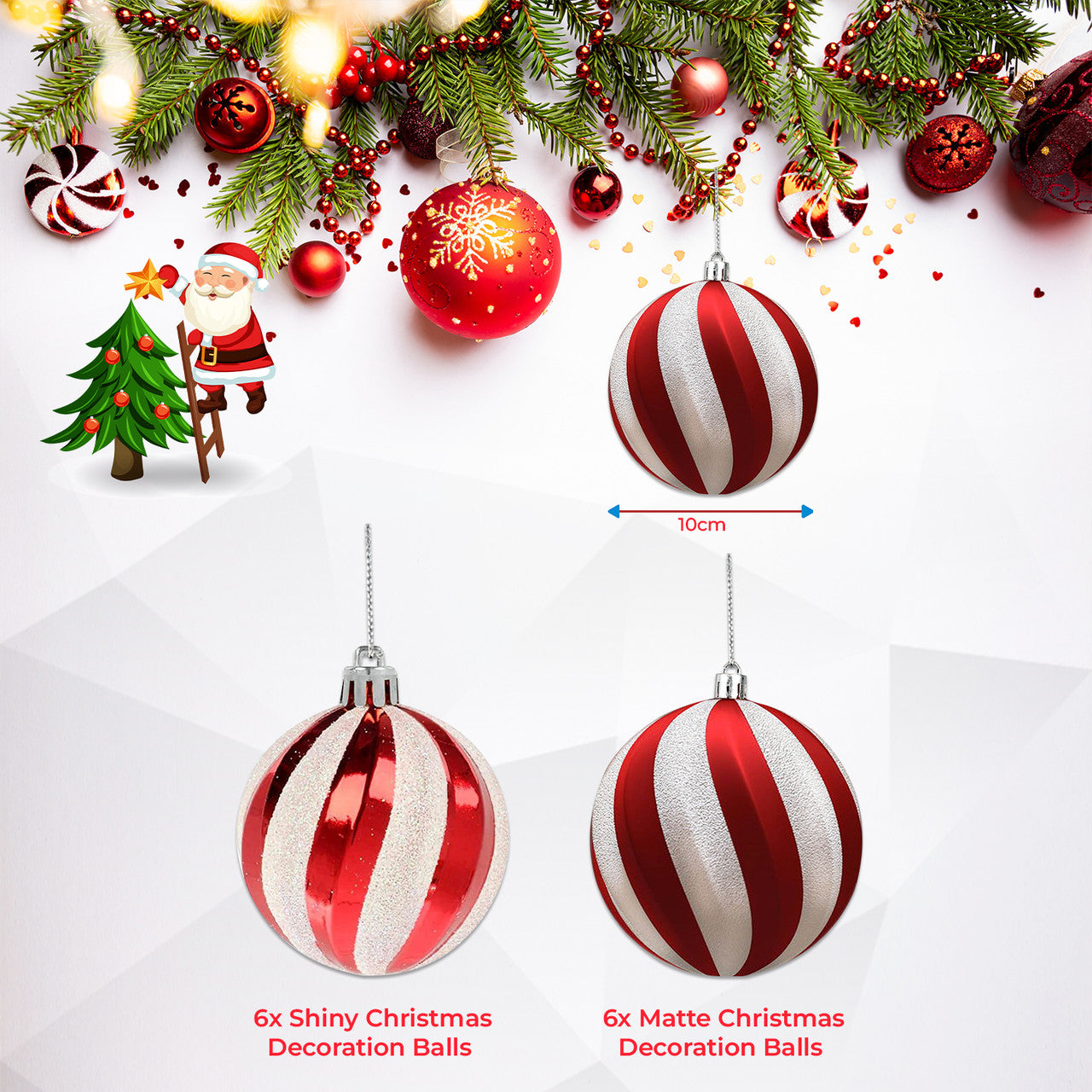 Christmas Tree Decoration Ball - Candy Stripe - 12pcs