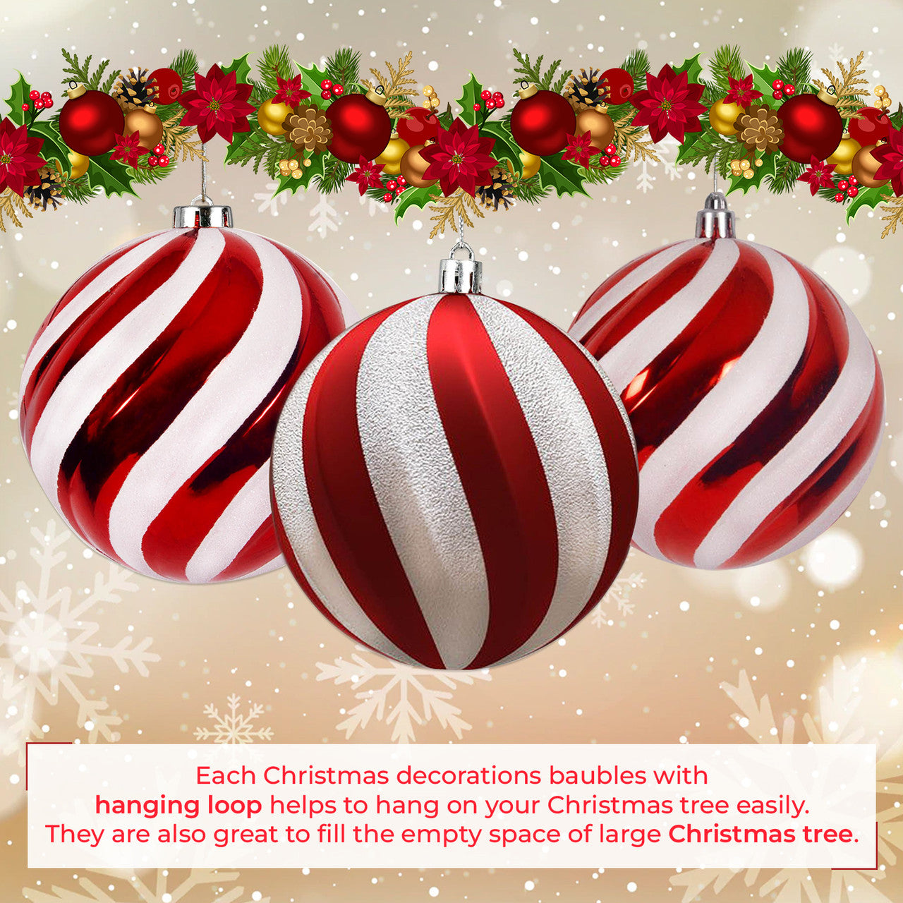 Christmas Tree Decoration Ball - Candy Stripe - 12pcs