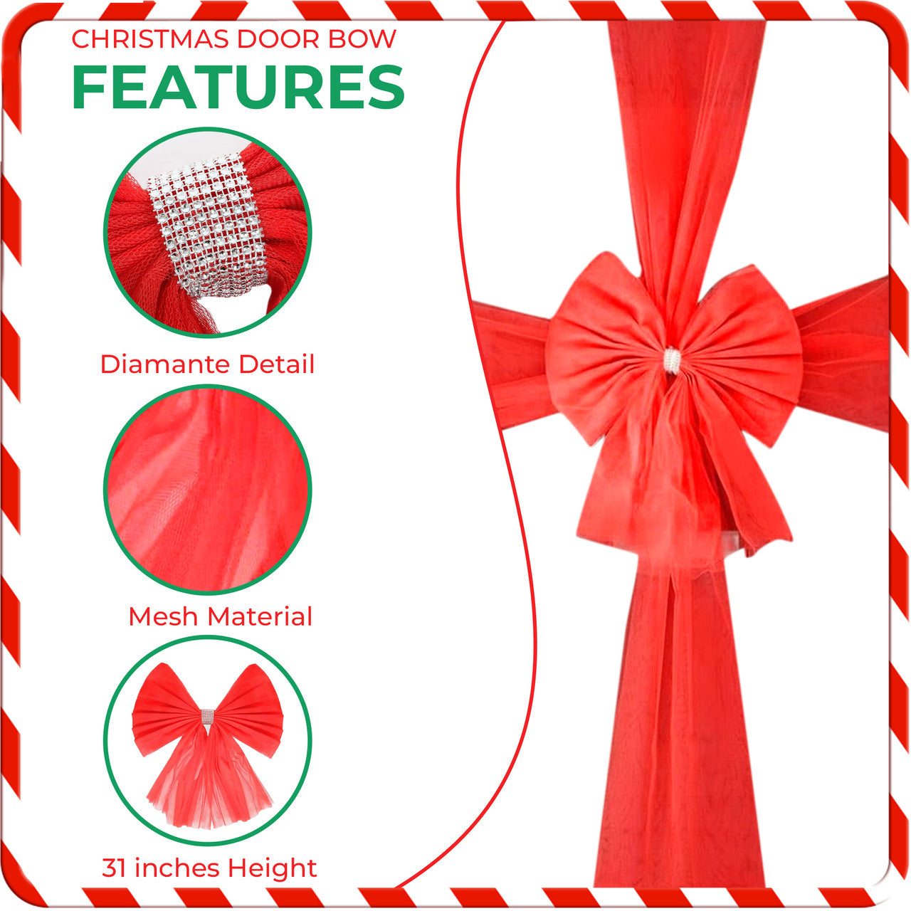 Christmas Door Bow with Diamante Detail - Red