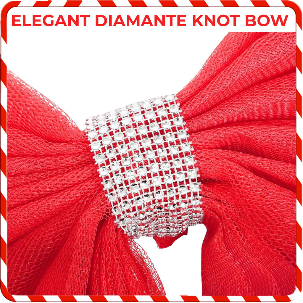 Christmas Door Bow with Diamante Detail - Red