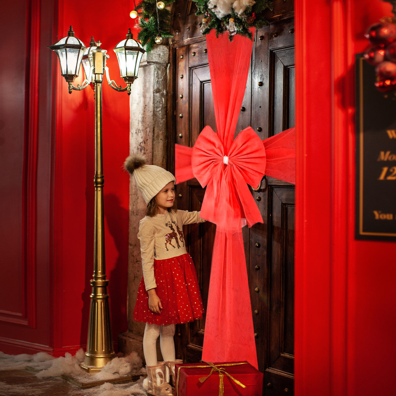 Christmas Door Bow with Diamante Detail - Red
