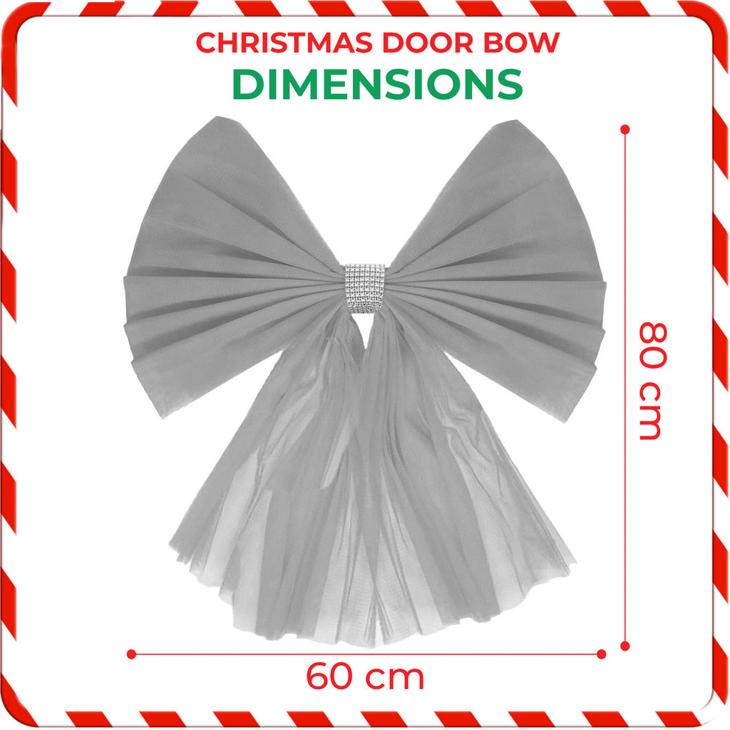 Christmas Door Bow with Diamante Detail - Silver