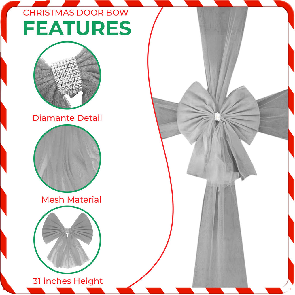 Christmas Door Bow with Diamante Detail - Silver