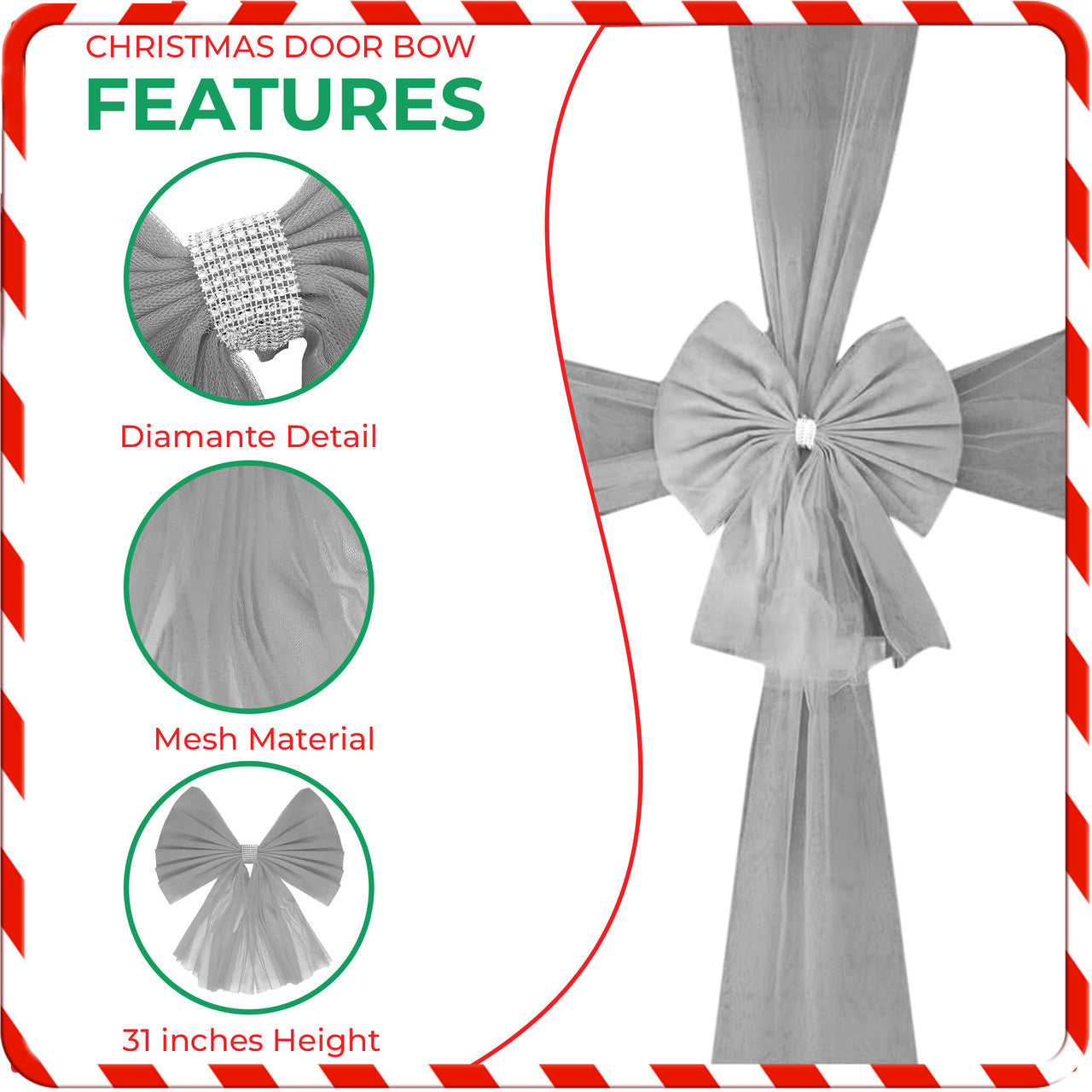 Christmas Door Bow with Diamante Detail - Silver