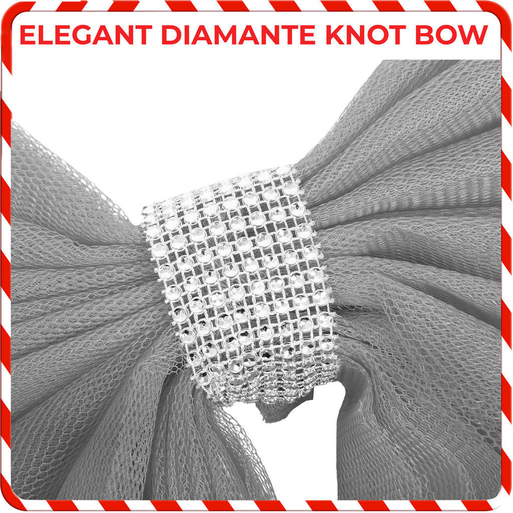 Christmas Door Bow with Diamante Detail - Silver