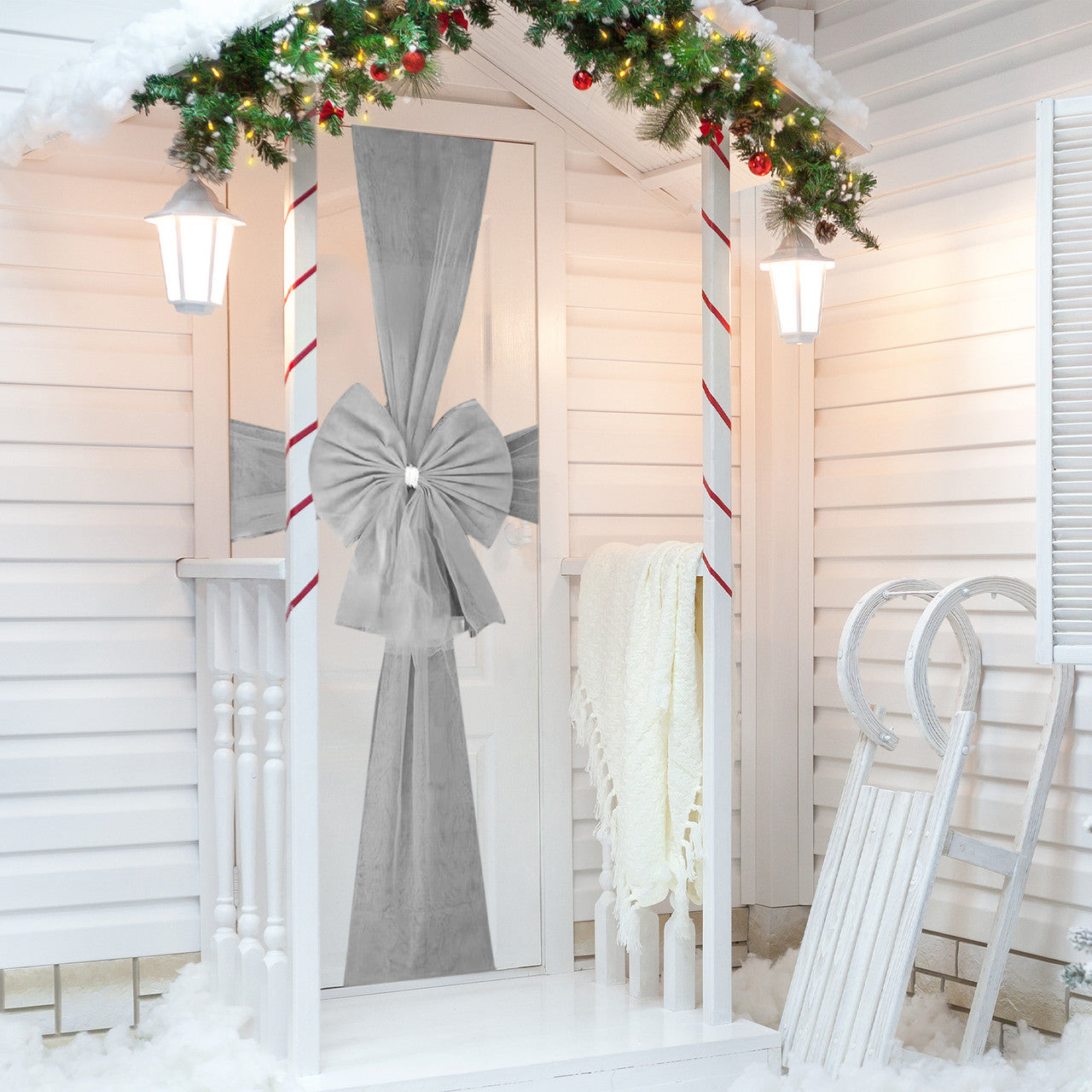 Christmas Door Bow with Diamante Detail - Silver