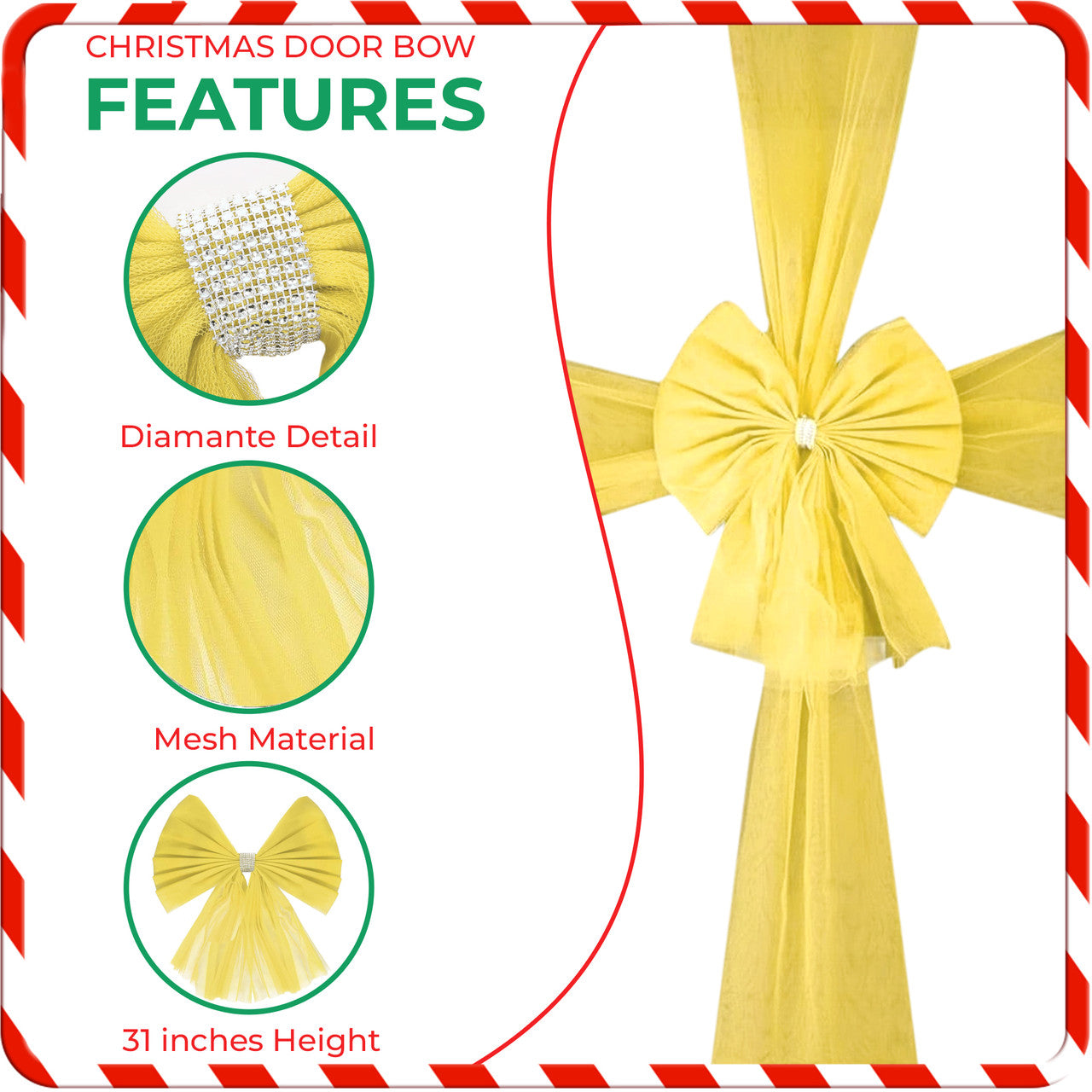Christmas Door Bow with Diamante Detail - Gold