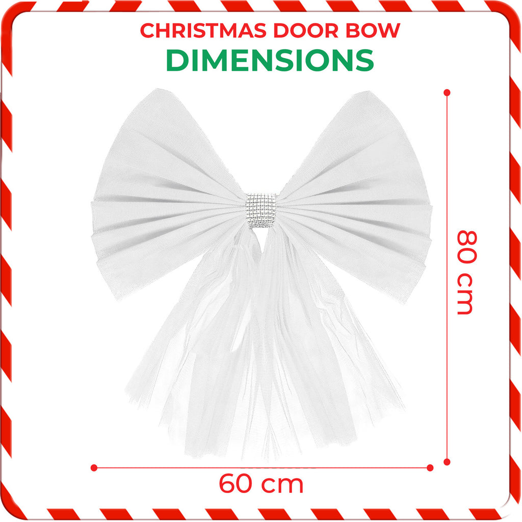 Christmas Door Bow with Diamante Detail - White