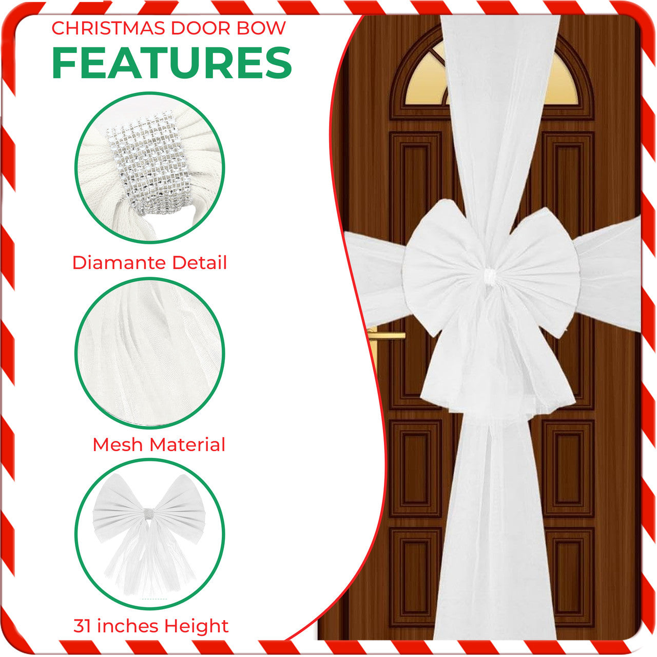Christmas Door Bow with Diamante Detail - White